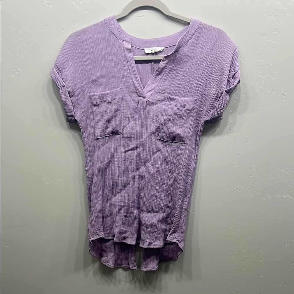 Mine Purple Asymmetrical Cap Sleeve Blouse